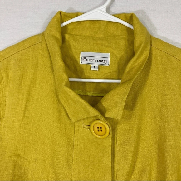 Elliott Lauren Yellow 100% Linen Button Jacket Size 8 - Picture 3 of 11